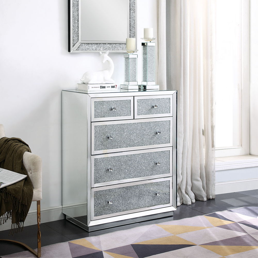 Noralie - Console Cabinet - Faux Diamonds & Mirrored