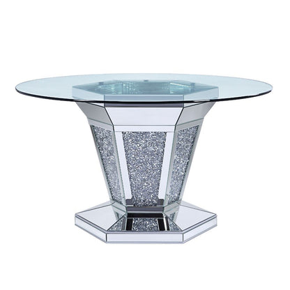 Noralie - Dining Table - Mirrored, Faux Diamonds & Clear Glass Top