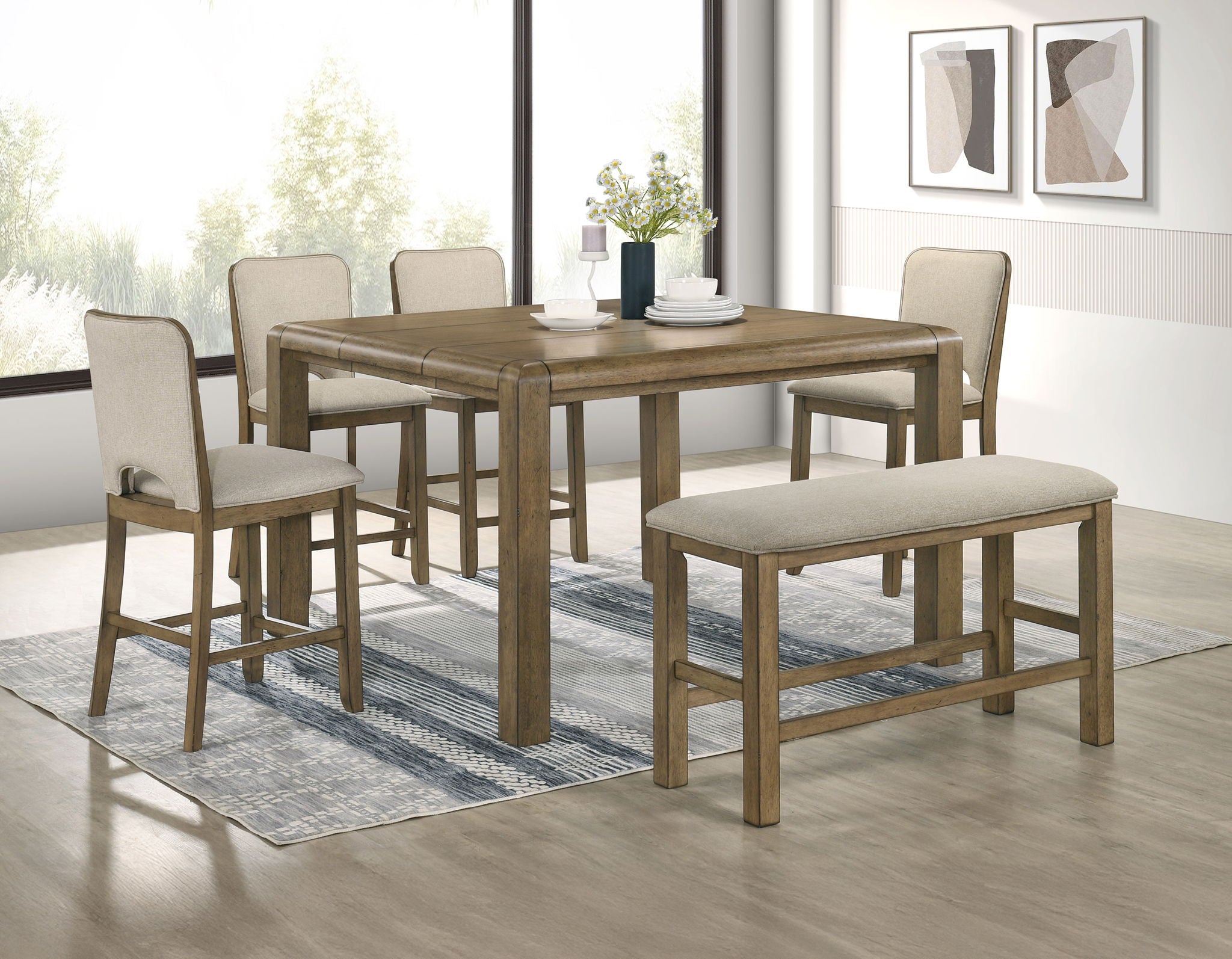 Cockrell - Counter Height Bench - Light Brown / Beige