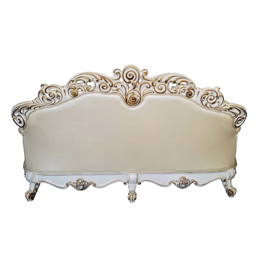 Vendome - Sofa With 5 Pillows - Champagne Synthetic Leather & Antique Pearl