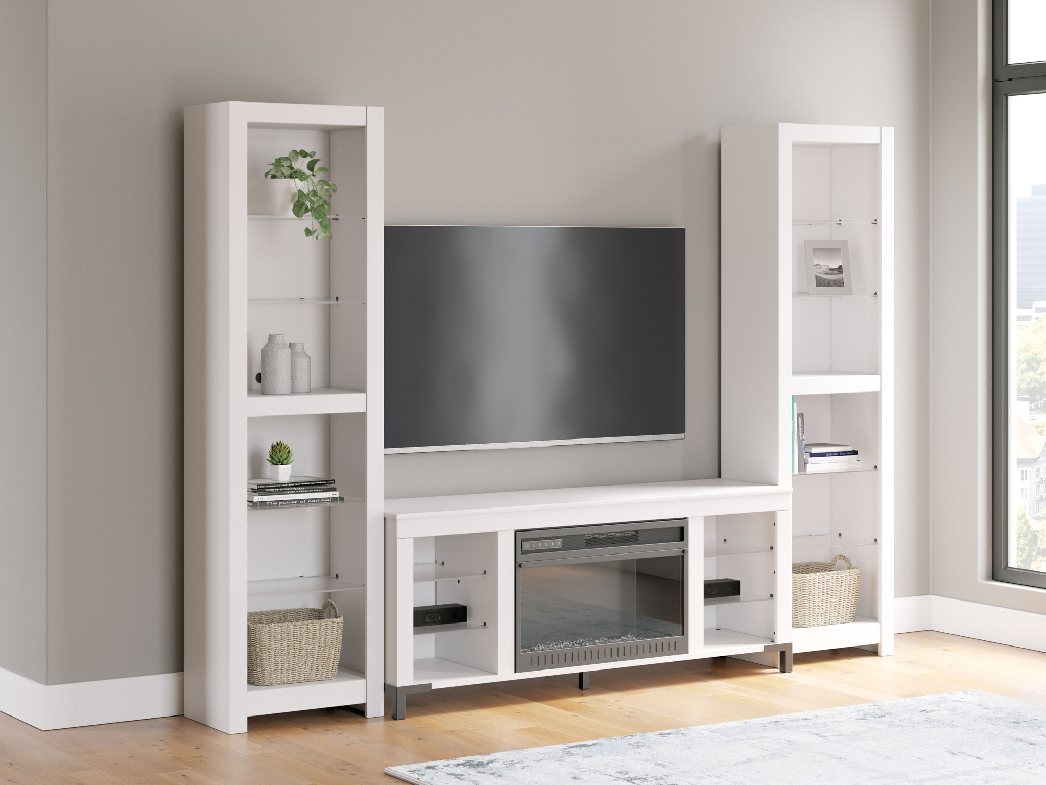 Brollevi - 3-Piece Entertainment Center With Fireplace - White