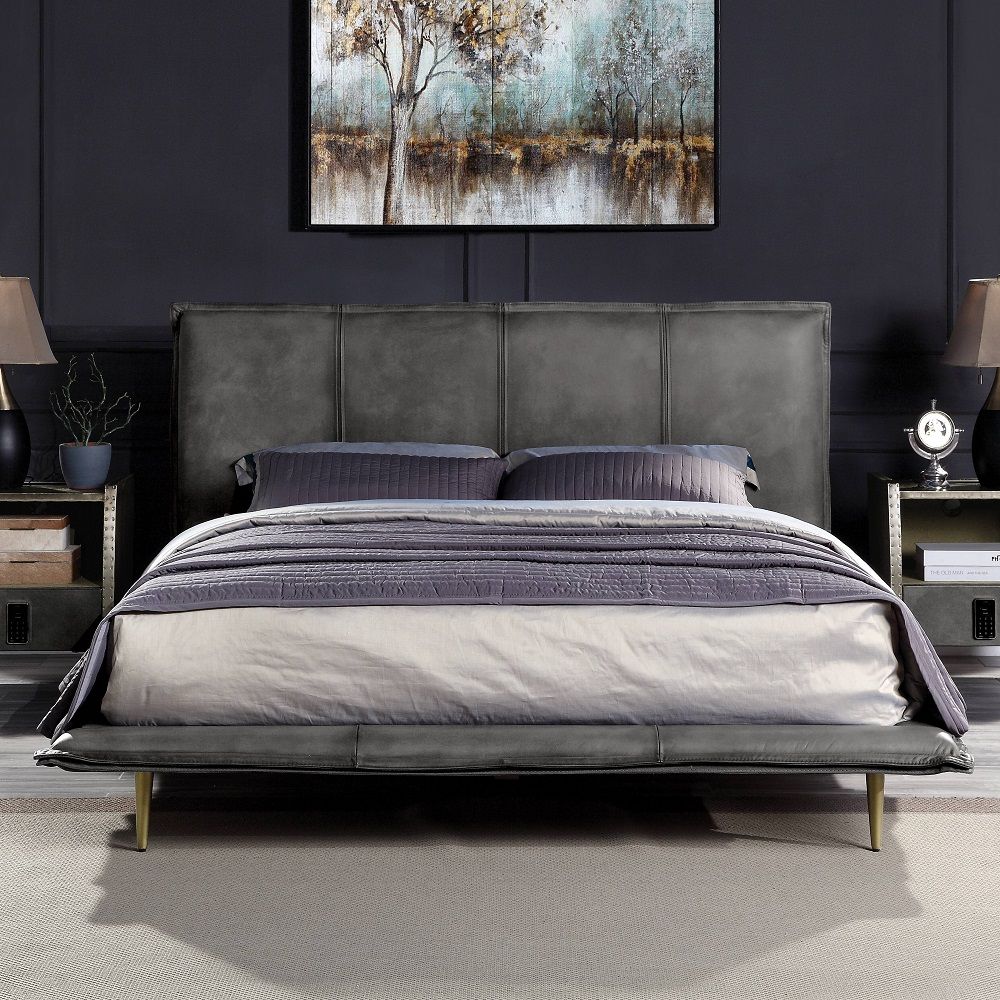 Metis - Eastern King Bed - Gray Top Grain Leather