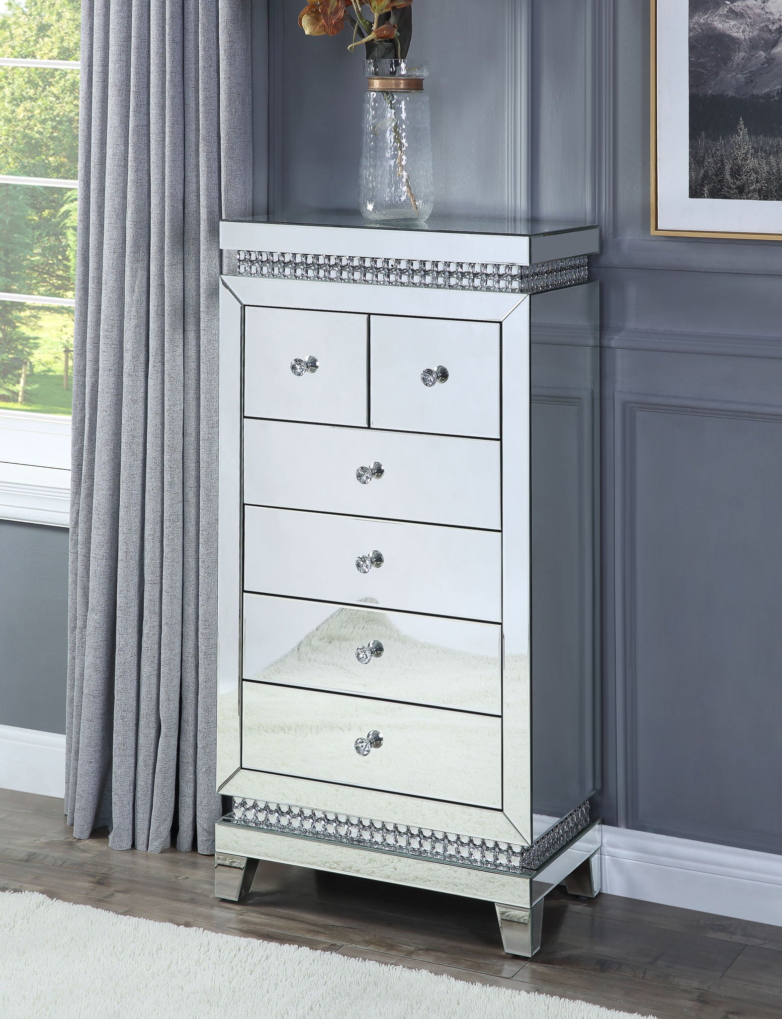 Lotus - Cabinet - Mirrored, Faux Ice Cube Crystals