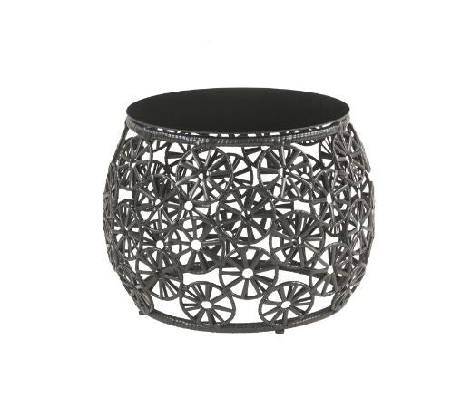 Hikre - Patio Lounge Chair & Side Table - Clear Glass, Charcoal Fabric & Black Wicker