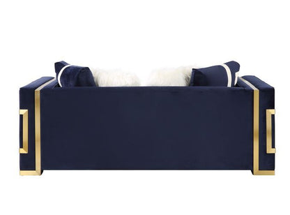 Virrux - Loveseat With 4 Pillows - Blue Velvet & Gold