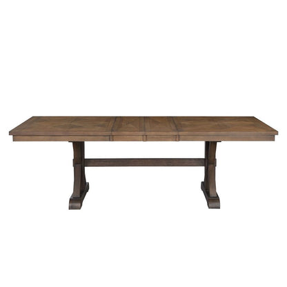Pascaline - Dining Table - Gray Fabric, Rustic Brown & Oak