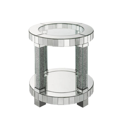 Noralie - 20" Round End Table - Mirrored & Faux Diamonds