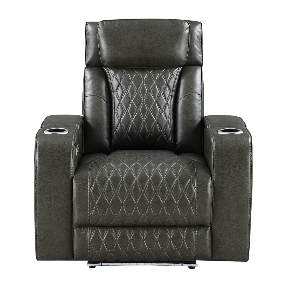 Taddeo - Power Motion Recliner With Power Headrest, USB, Wireless Charger & LED - Dark Gray