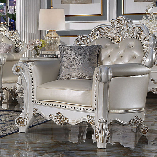 Vendome - Chair With Pillow - Champagne Synthetic Leather & Antique Pearl