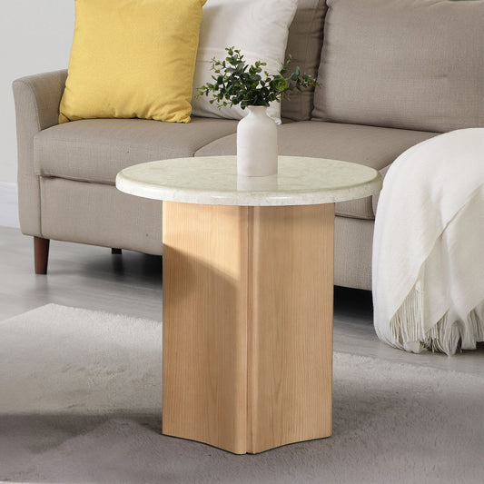 Qwin - End Table With Marble Top - Marble Top & Oak