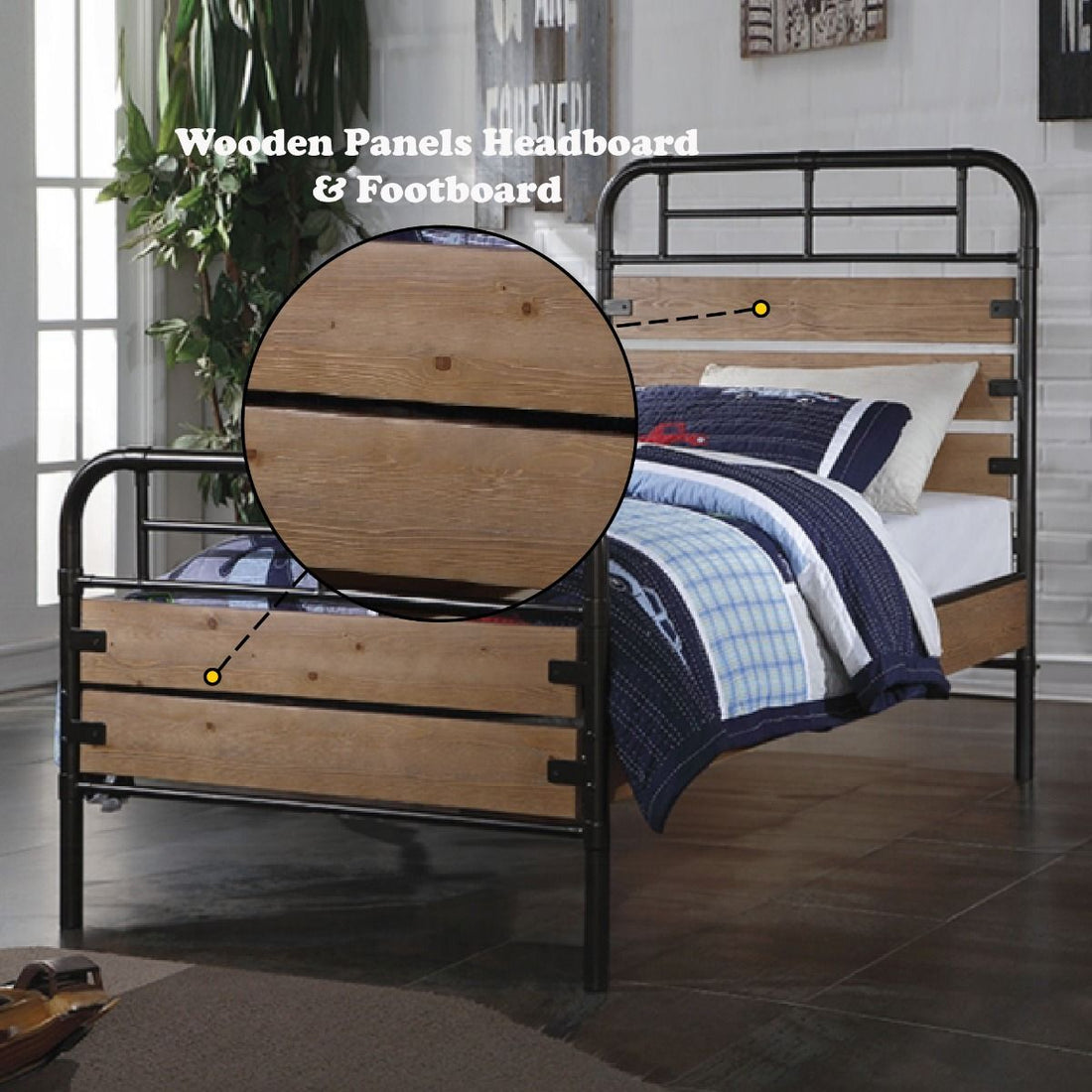 Adams - Twin Bed - Antique Oak & Black