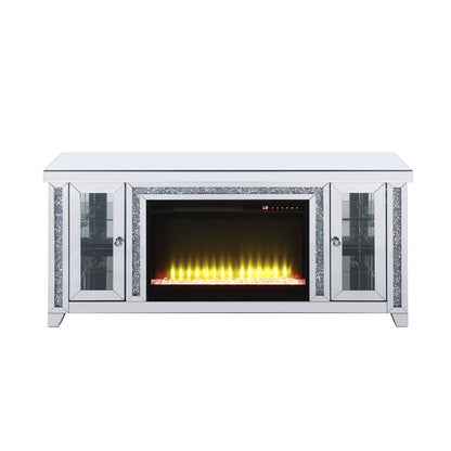 Noralie - TV Stand With Fireplace & LED - Mirrored & Faux Diamonds