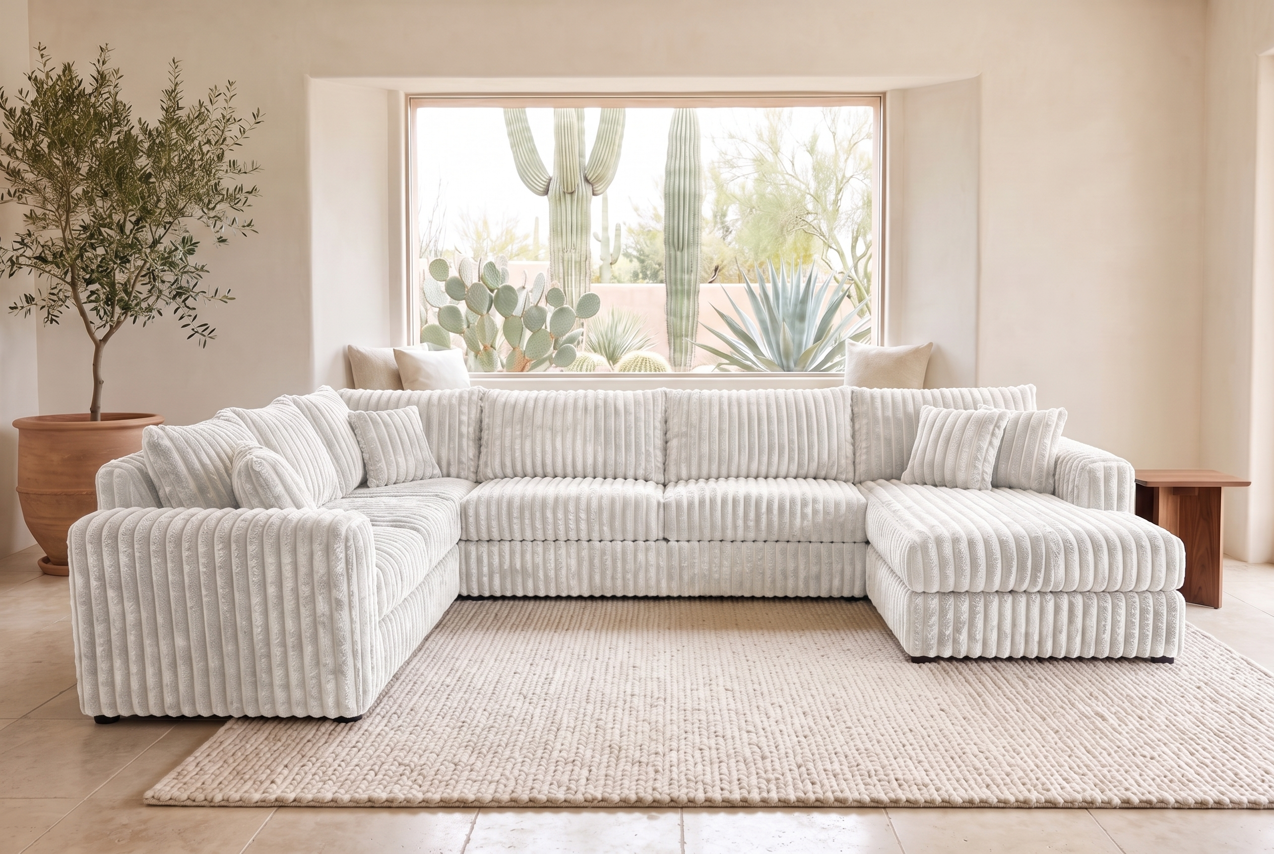Luna sectional in Plush White corduroy, styled in a Phoenix living room