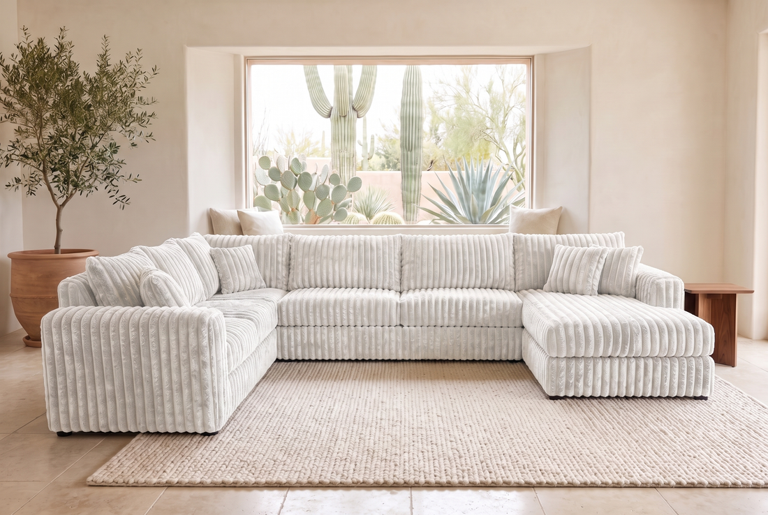 Luna sectional in Plush White corduroy, styled in a Phoenix living room