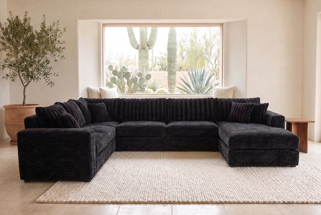 Luna sectional in Two-Tone Black, styled in a Phoenix living room