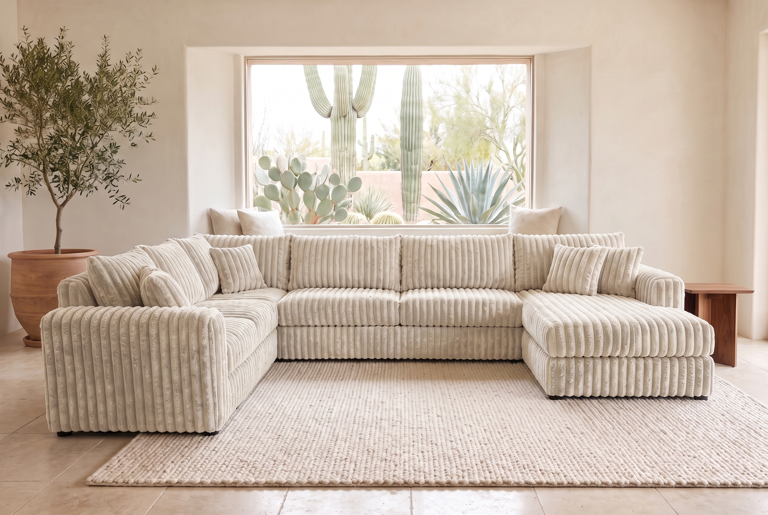 Luna sectional in Plush Cream corduroy, styled in a Phoenix living room