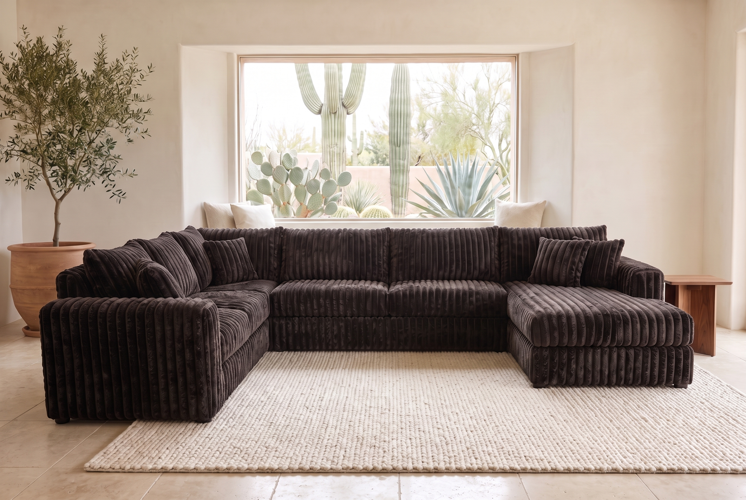 Luna sectional in Plush Chocolate corduroy, styled in a Phoenix living room