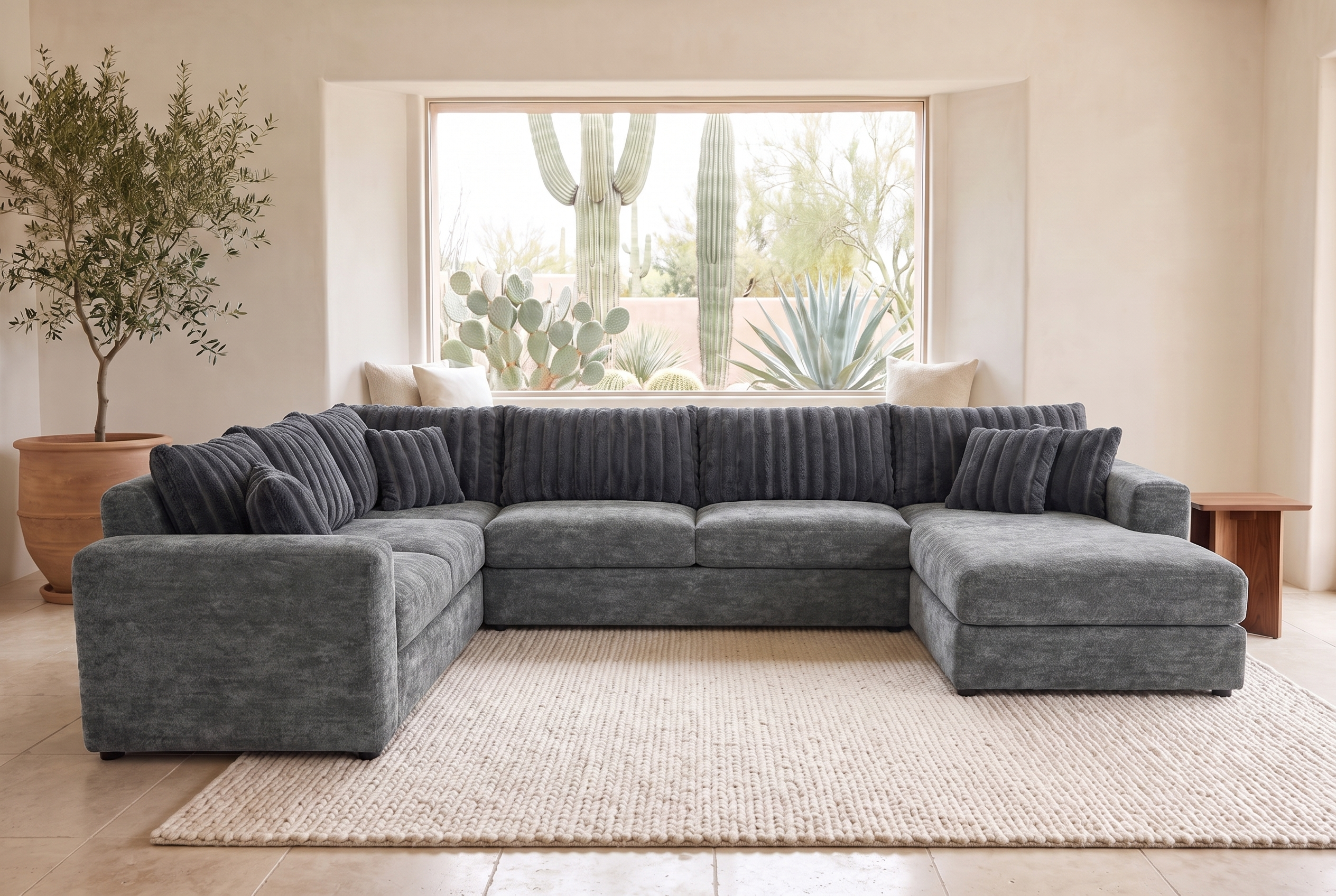 Luna sectional in Two-Tone Storm / Gunmetal, styled in a Phoenix living room