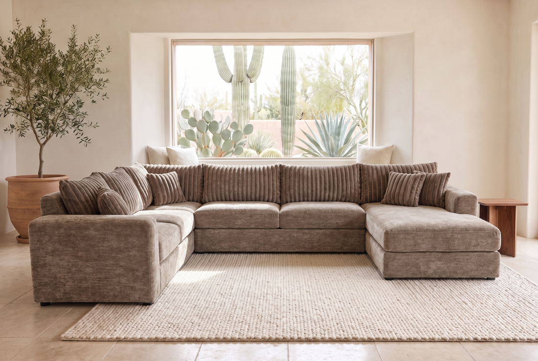 Luna sectional in Two-Tone Doe / Cocoa, styled in a Phoenix living room