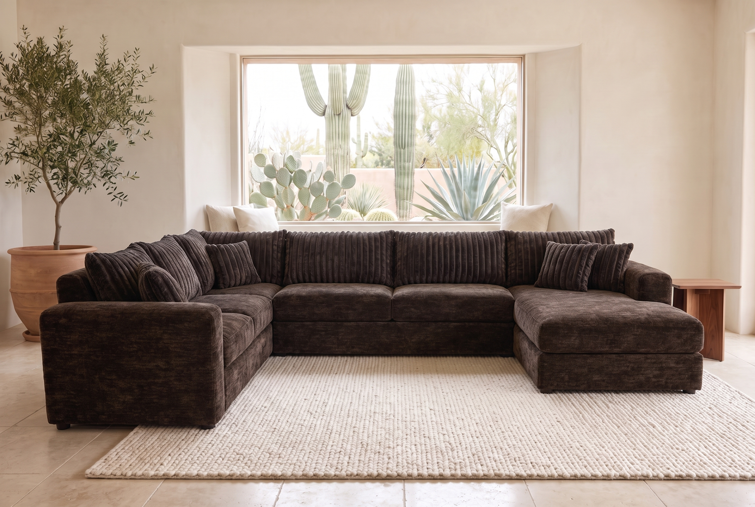 Luna sectional in Two-Tone Sable / Chocolate, styled in a Phoenix living room