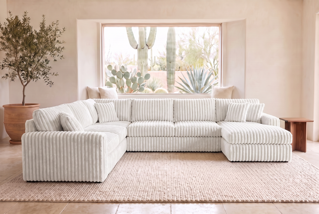 Luna Grande sectional in Plush White corduroy, styled in a Phoenix living room