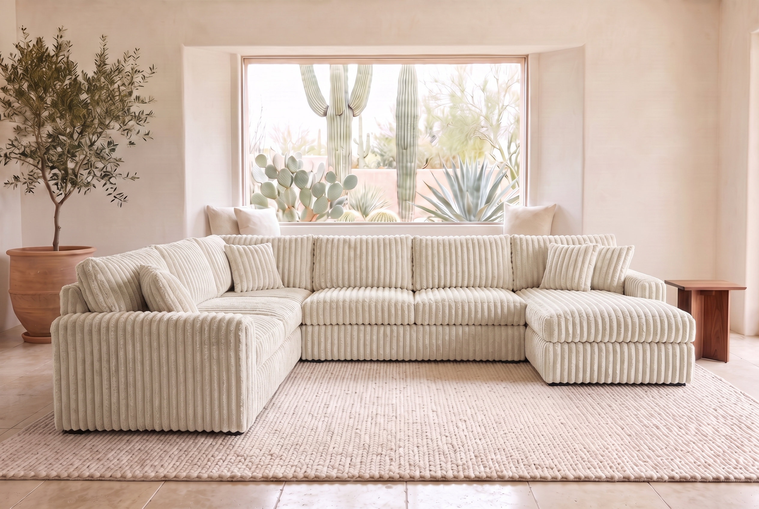 Luna Grande sectional in Plush Cream corduroy, styled in a Phoenix living room