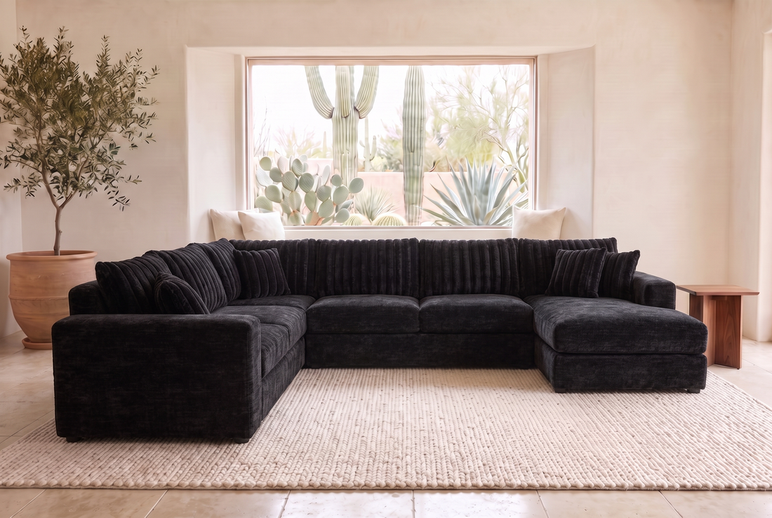 Luna Grande sectional in Two-Tone Black, styled in a Phoenix living room