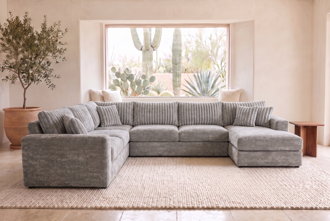 Luna Grande sectional in Two-Tone Fog / Grey, styled in a Phoenix living room