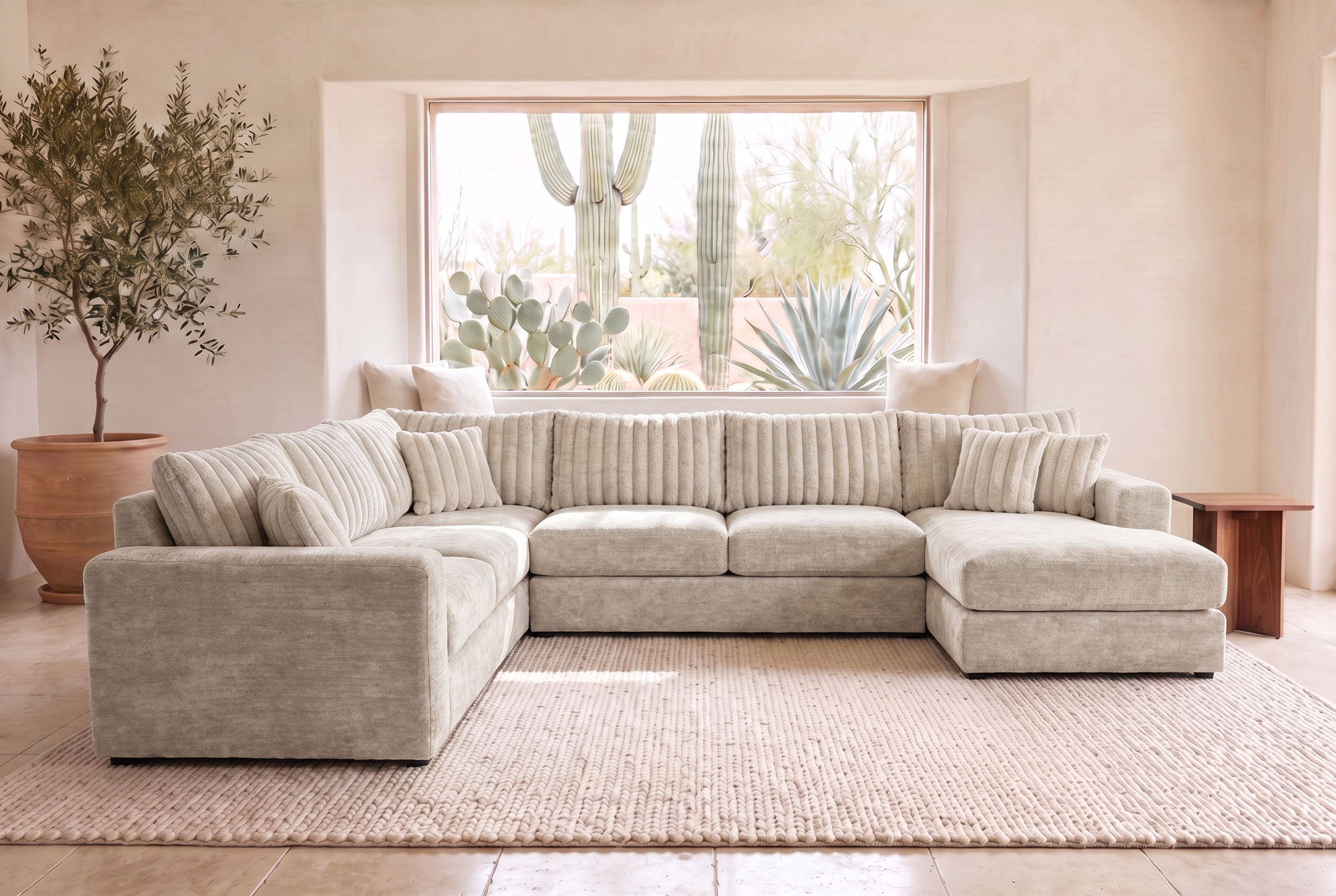 Luna Grande sectional in Two-Tone Bone / Cream, styled in a Phoenix living room