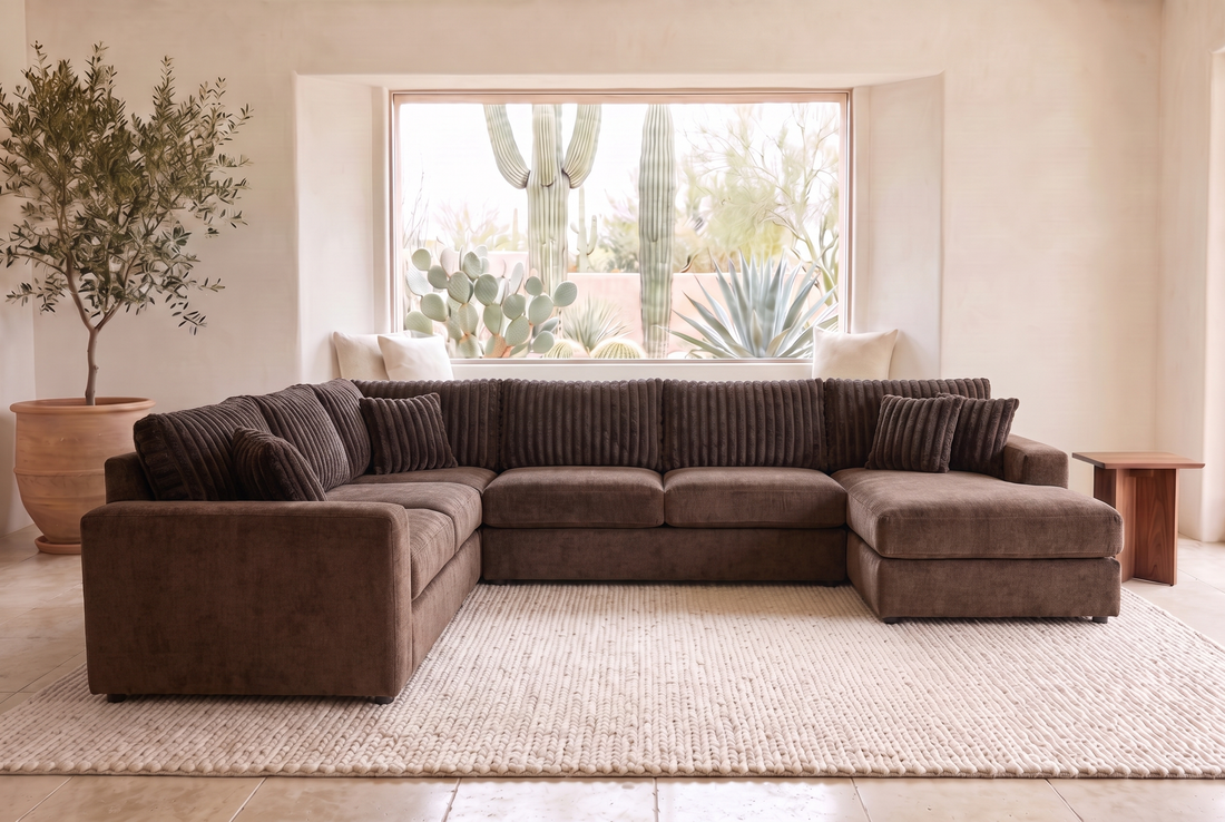 Luna Grande sectional in Two-Tone Sable / Chocolate, styled in a Phoenix living room