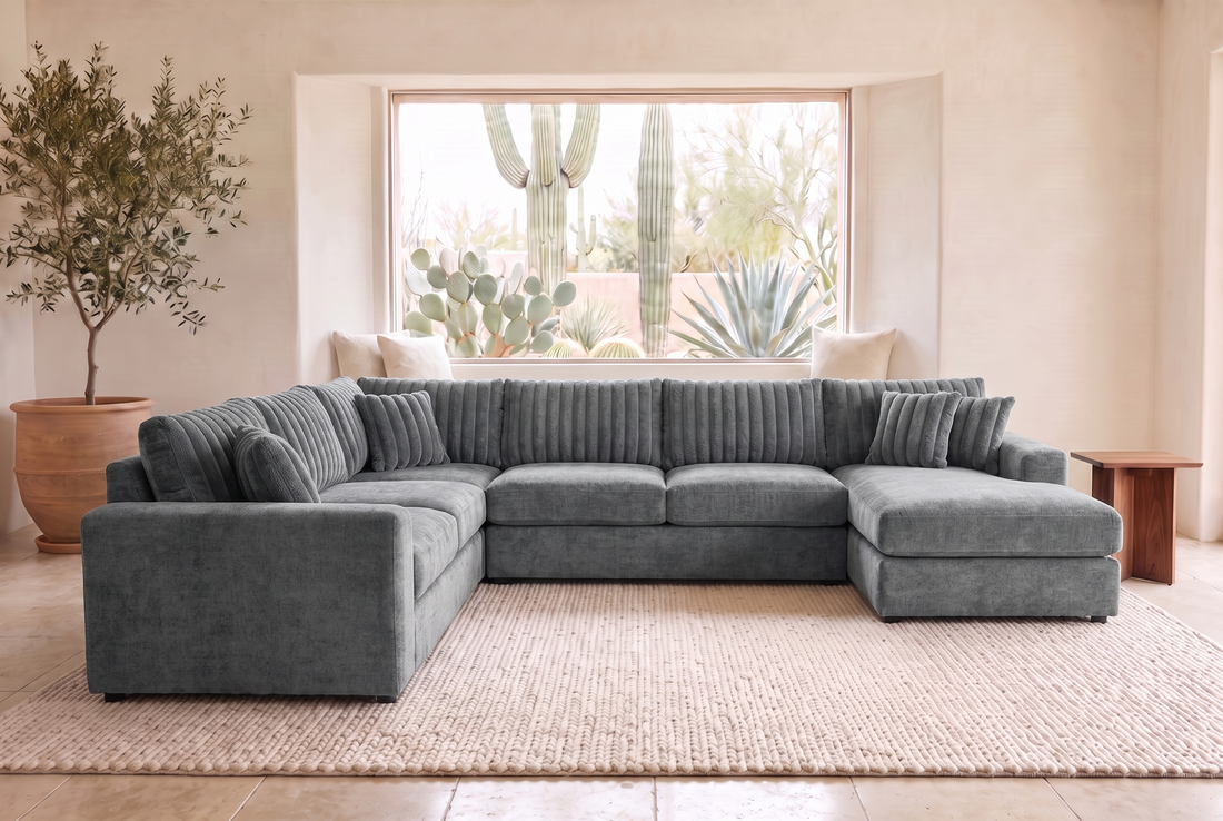 Luna Grande sectional in Two-Tone Storm / Gunmetal, styled in a Phoenix living room