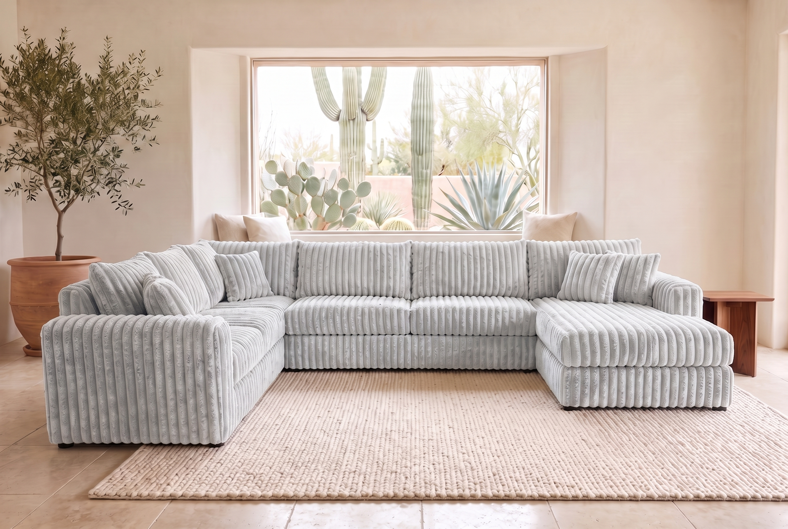 Luna sectional in Plush Grey corduroy, styled in a Phoenix living room