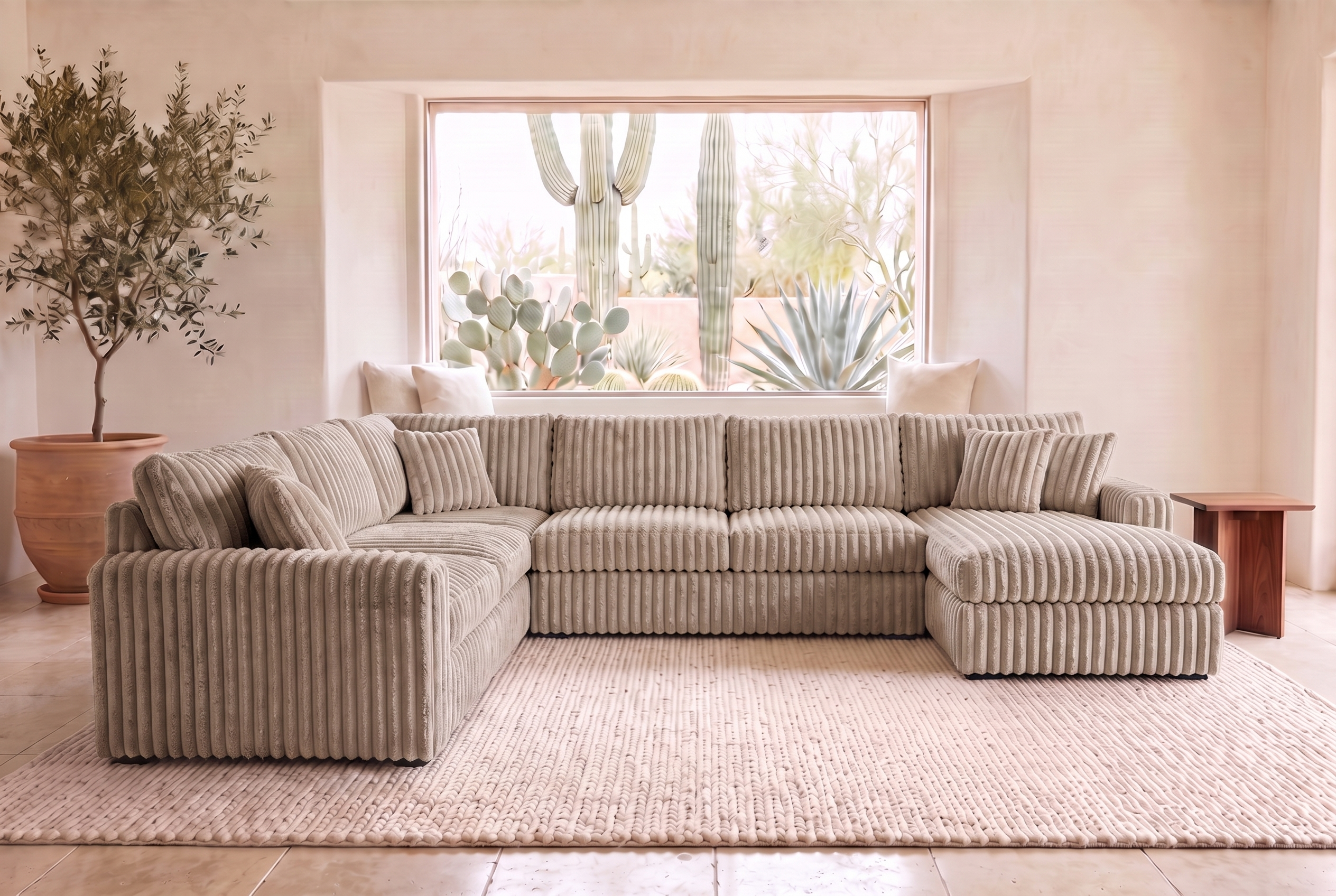 Luna Grande sectional in Plush Cocoa corduroy, styled in a Phoenix living room