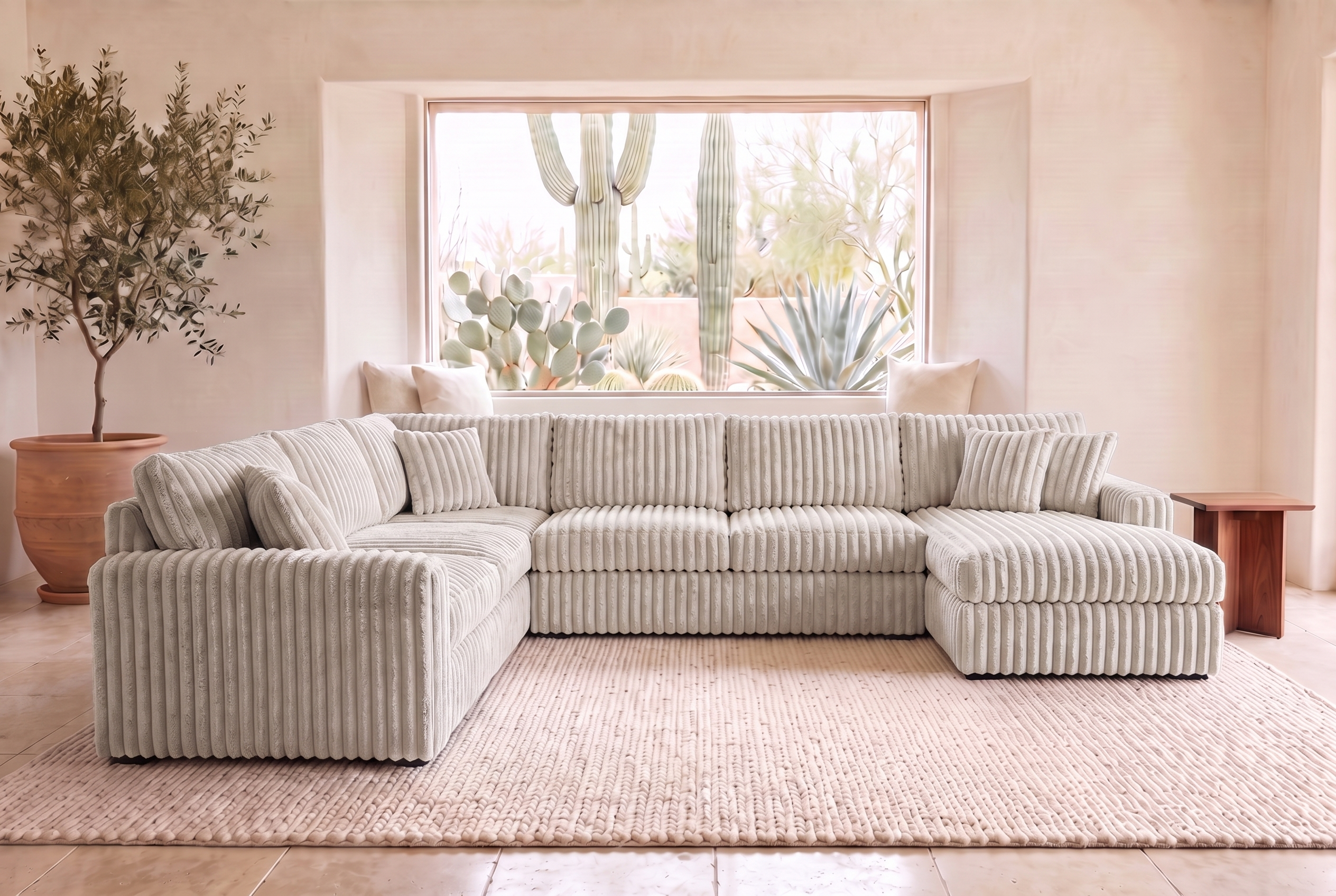 Luna Grande sectional in Plush Granite corduroy, styled in a Phoenix living room