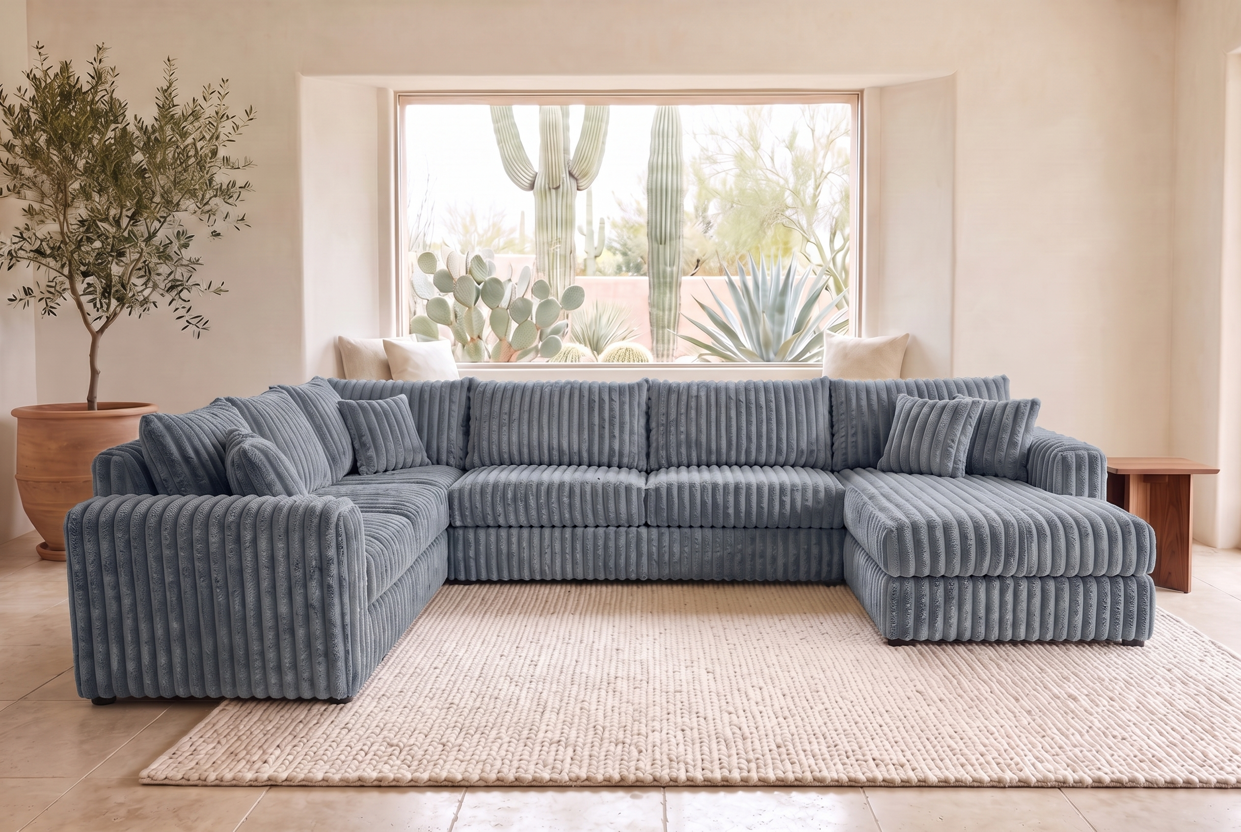 Luna sectional in Plush Gunmetal corduroy, styled in a Phoenix living room