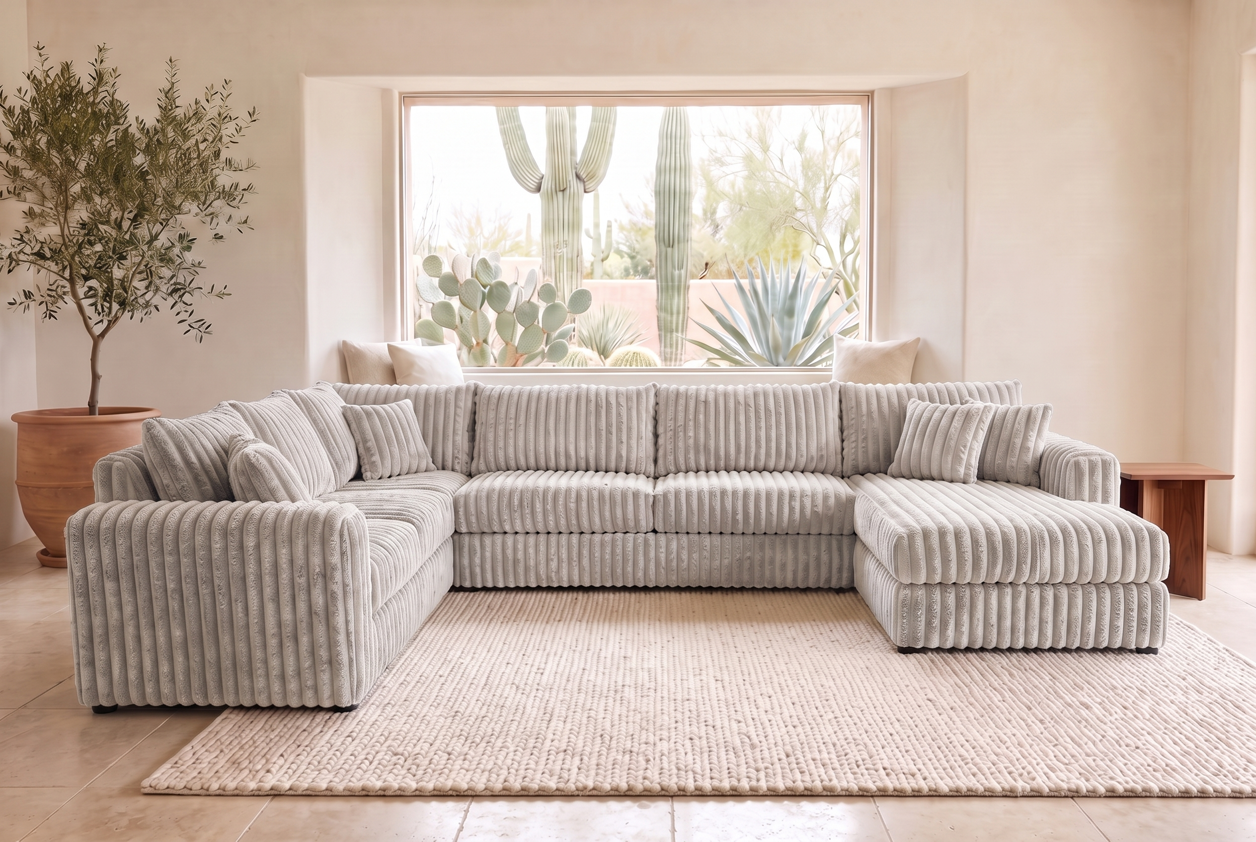 Luna sectional in Plush Granite corduroy, styled in a Phoenix living room