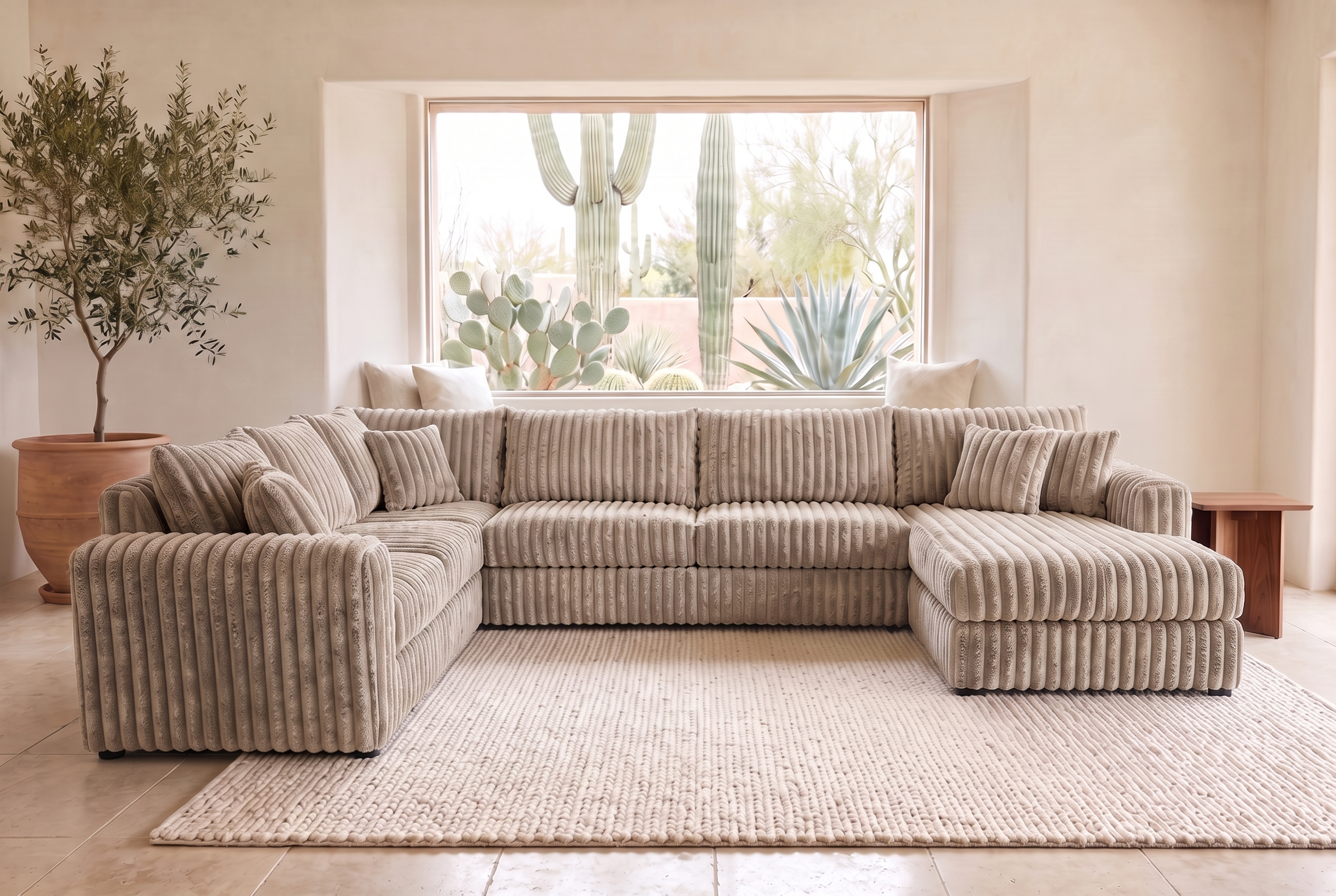 Luna sectional in Plush Cocoa corduroy, styled in a Phoenix living room