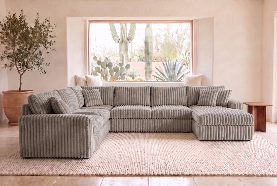 Luna Grande sectional in Plush Otter corduroy, styled in a Phoenix living room