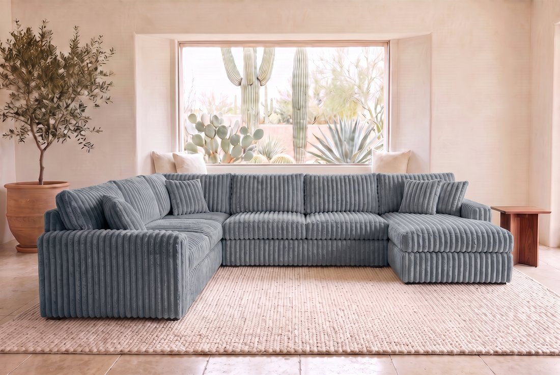 Luna Grande sectional in Plush Gunmetal corduroy, styled in a Phoenix living room