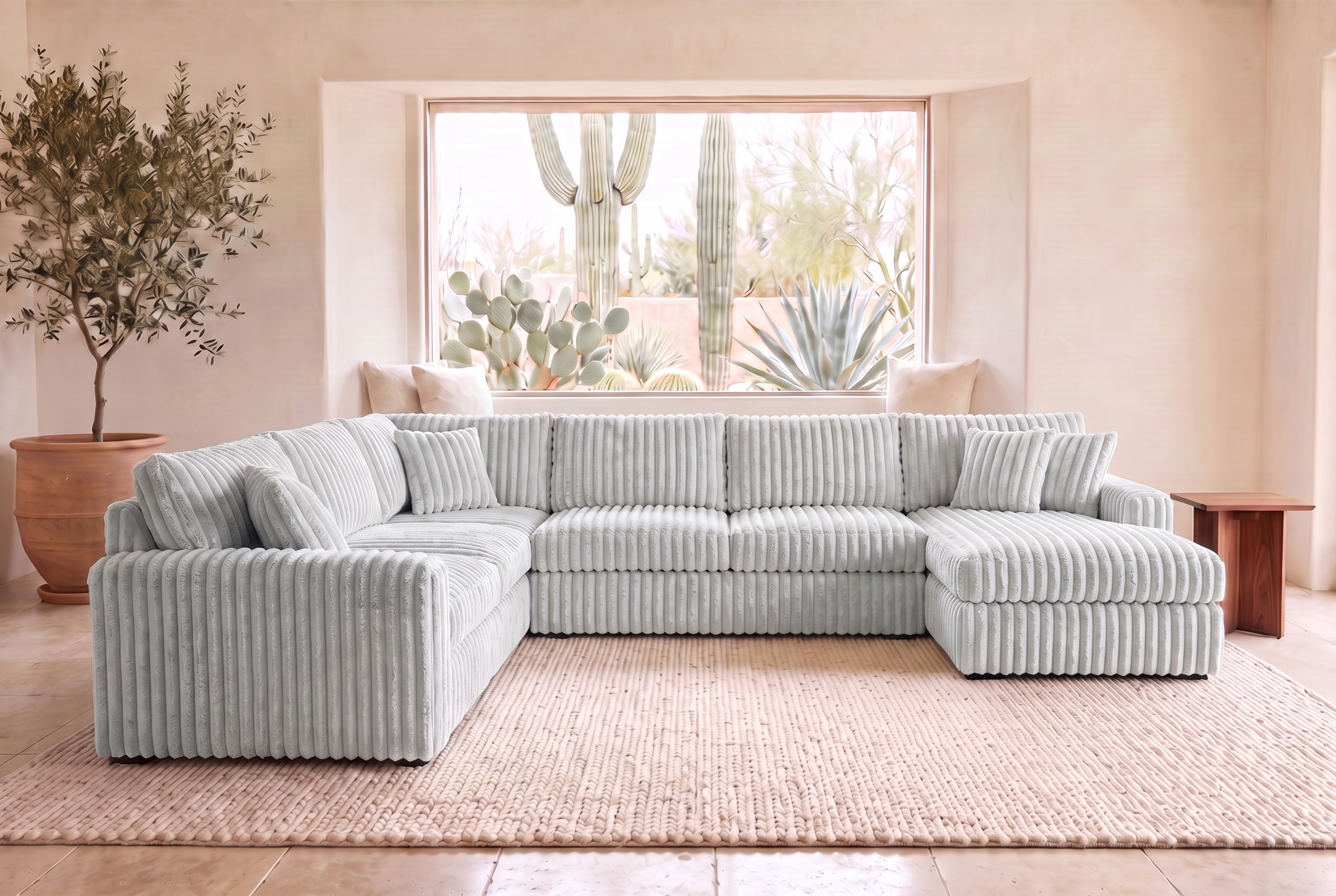 Luna Grande sectional in Plush Grey corduroy, styled in a Phoenix living room