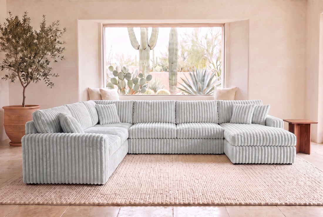 Luna Grande sectional in Plush Grey corduroy, styled in a Phoenix living room