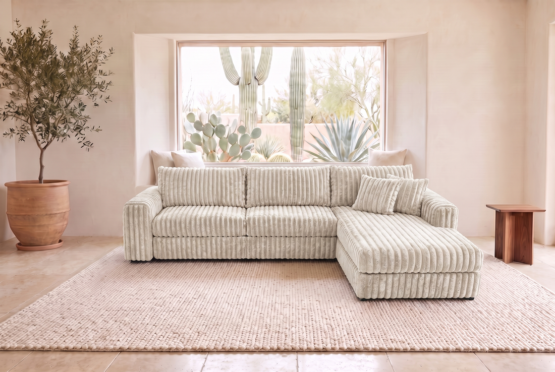 Luna Duo sectional in Plush Cream corduroy, styled in a Phoenix living room