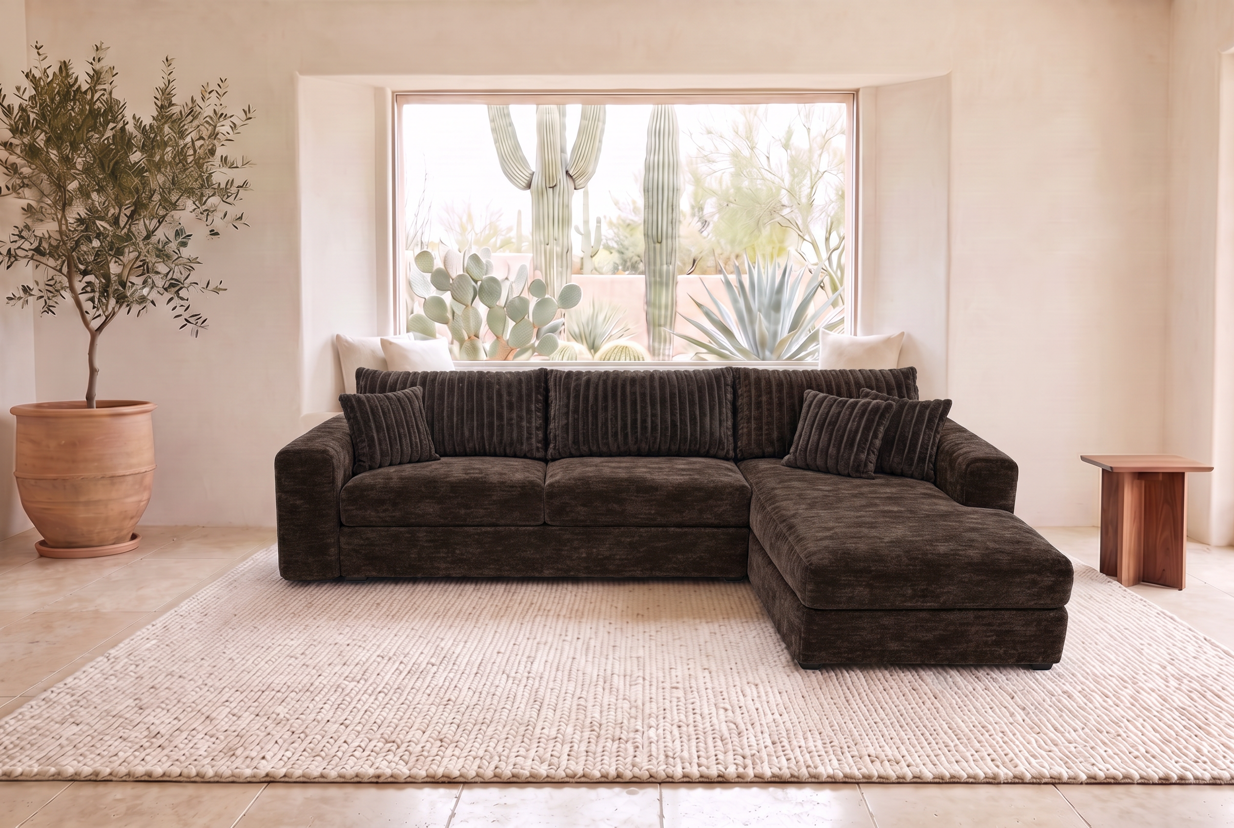 Luna Duo sectional in Two-Tone Sable / Chocolate, styled in a Phoenix living room