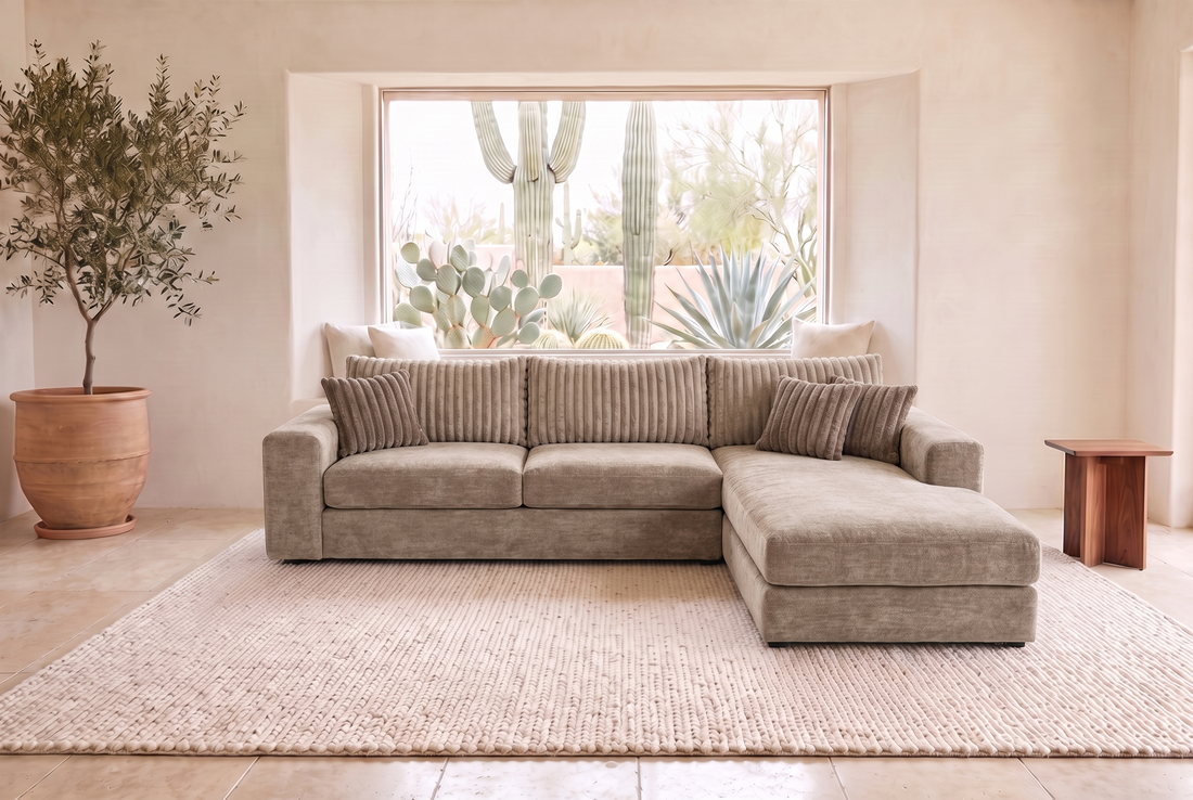 Luna Duo sectional in Two-Tone Doe / Cocoa, styled in a Phoenix living room