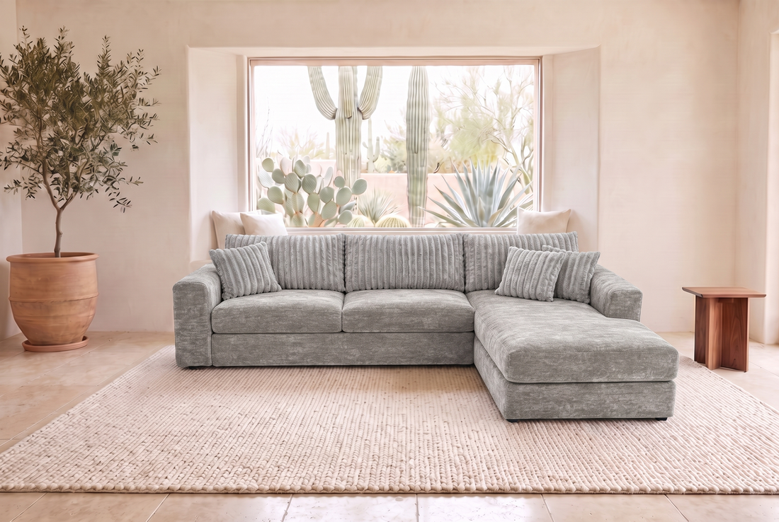 Luna Duo sectional in Two-Tone Fog / Grey, styled in a Phoenix living room