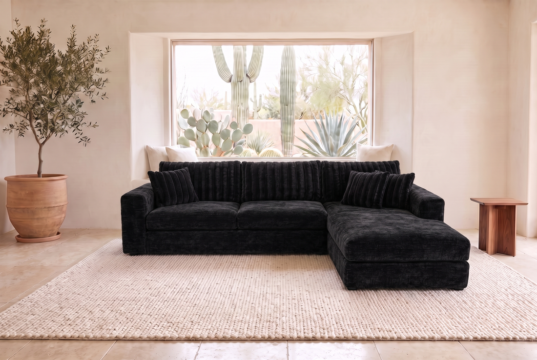 Luna Duo sectional in Two-Tone Black, styled in a Phoenix living room