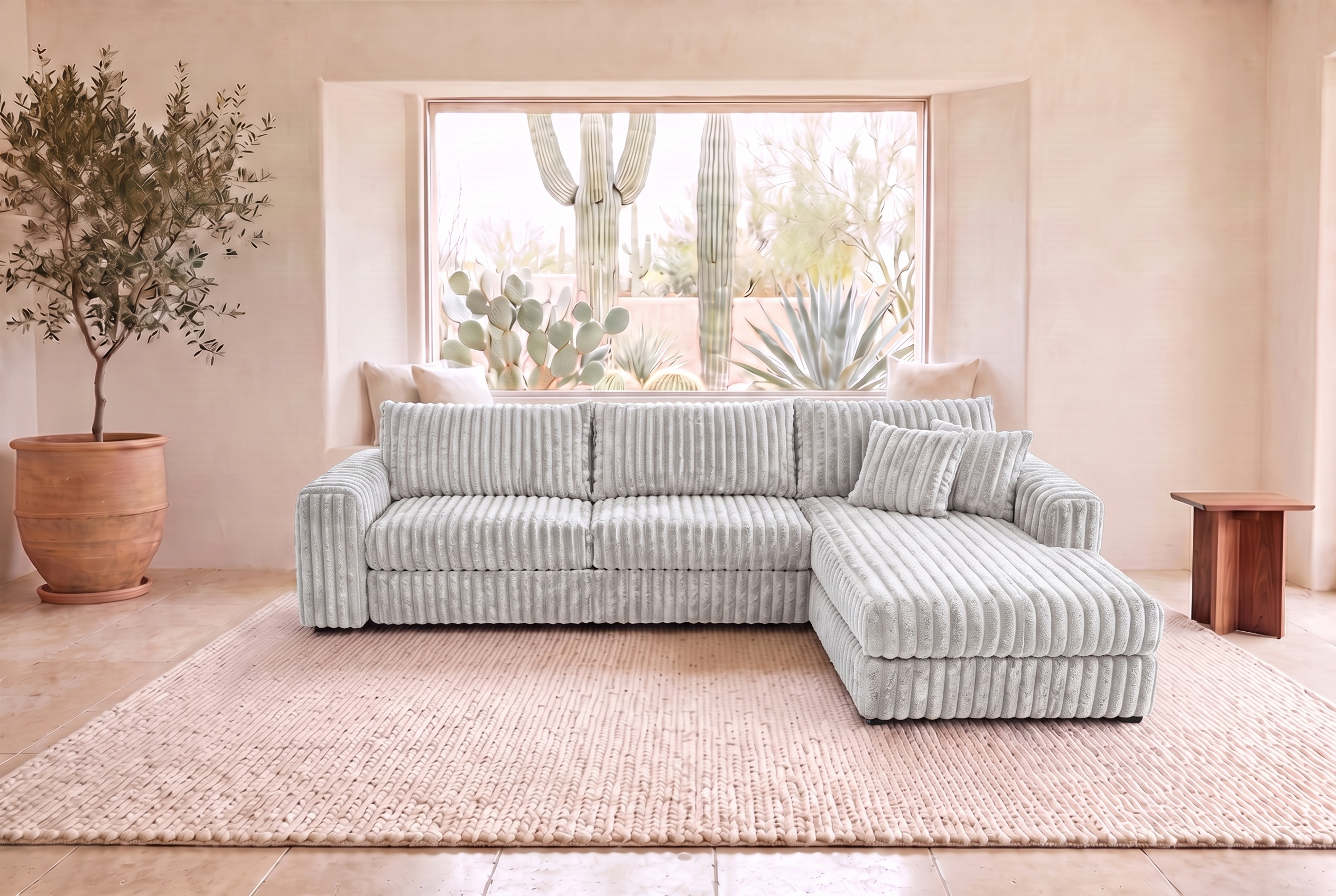 Luna Duo sectional in Plush Grey corduroy, styled in a Phoenix living room