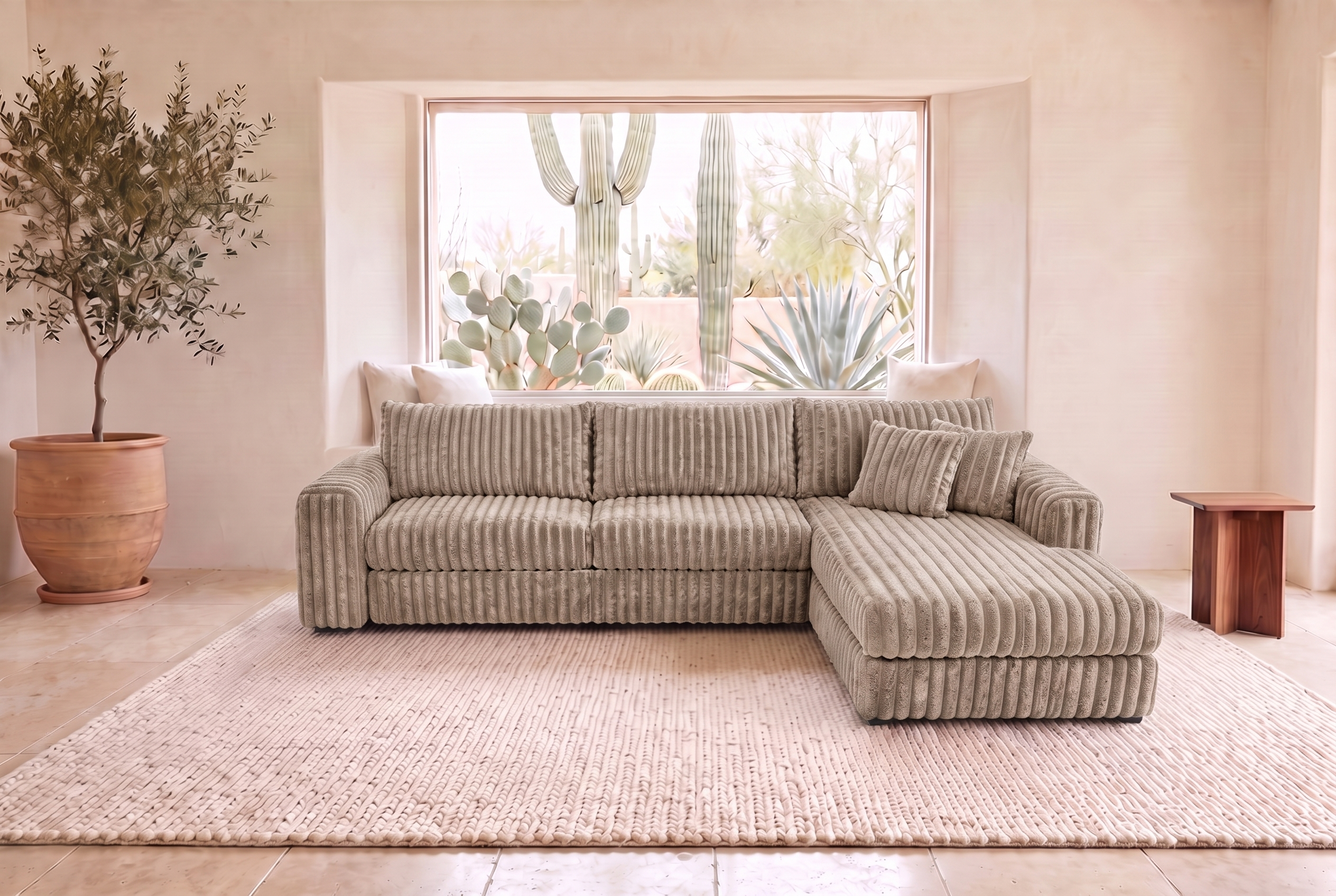 Luna Duo sectional in Plush Cocoa corduroy, styled in a Phoenix living room